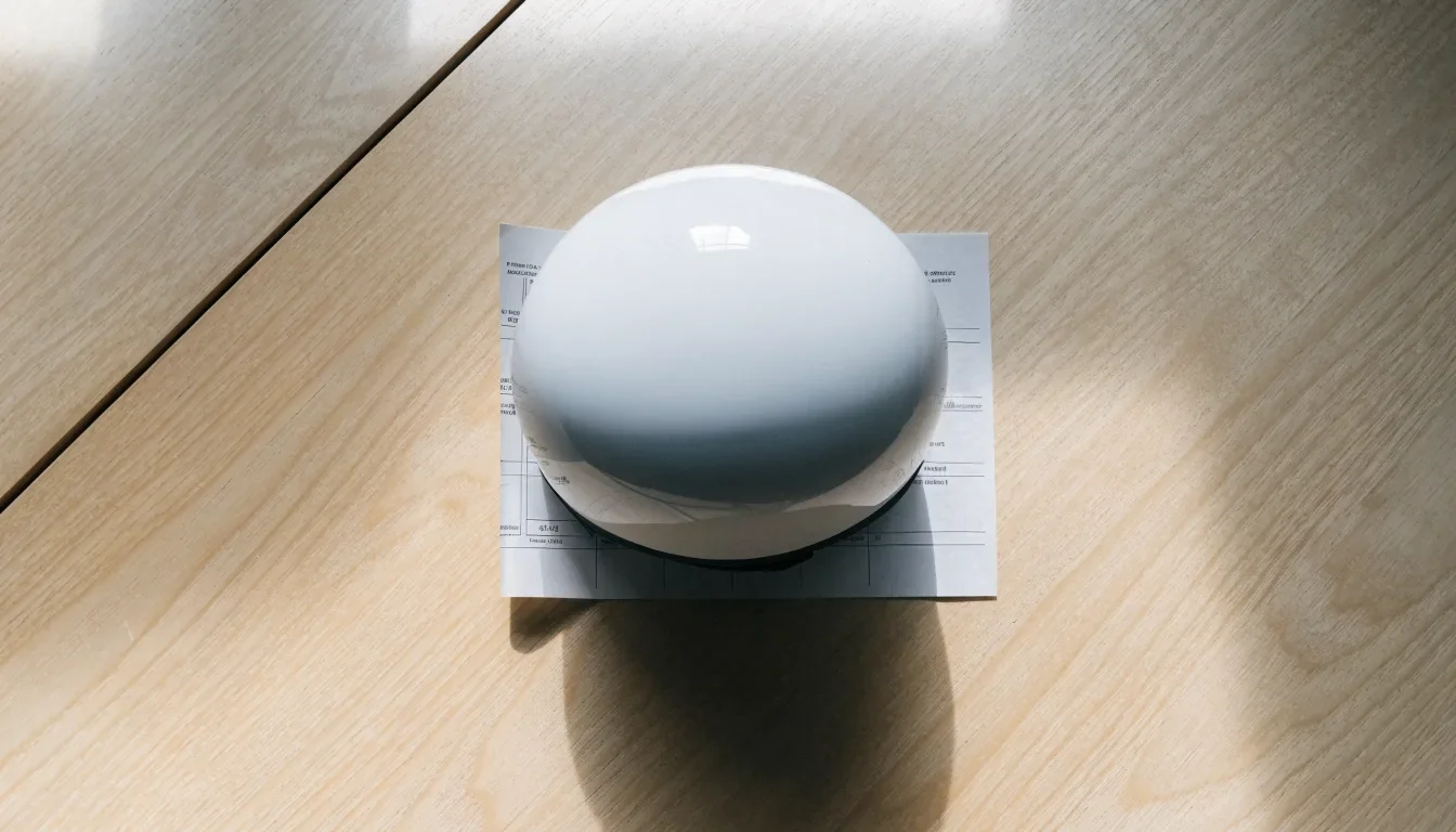 Uma bola de futebol pousada sobre um talão de apostas em branco numa mesa de madeira, à luz do dia